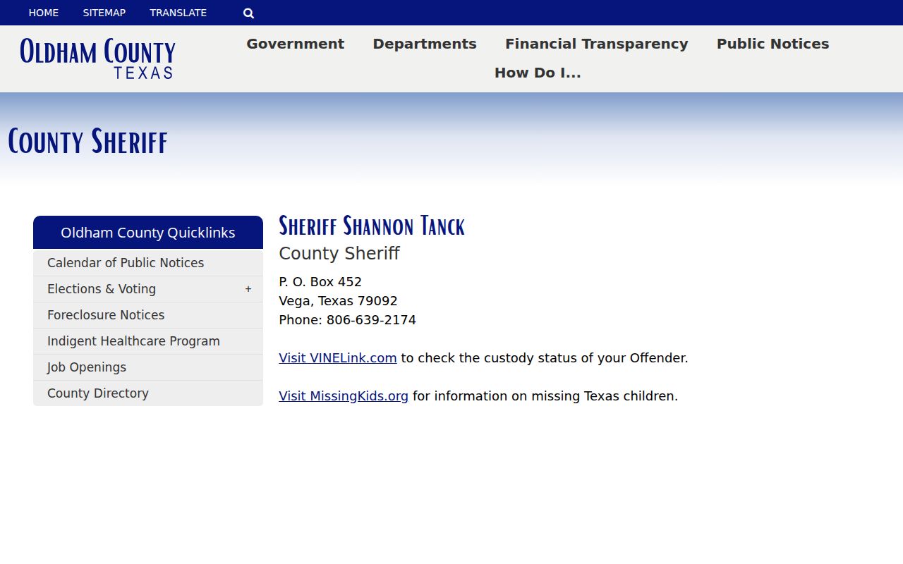 Oldham County arrest records sheriff contact and custody referral