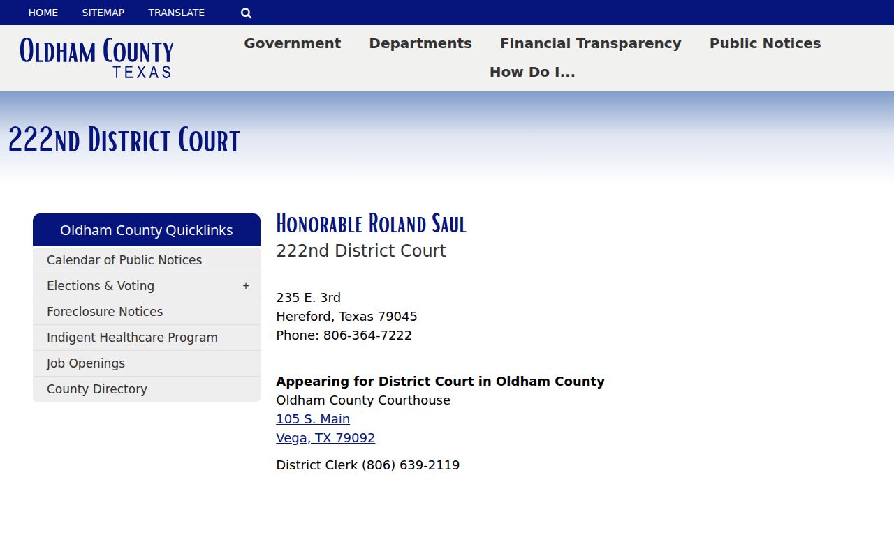 Oldham County criminal court case information for the 222nd District Court