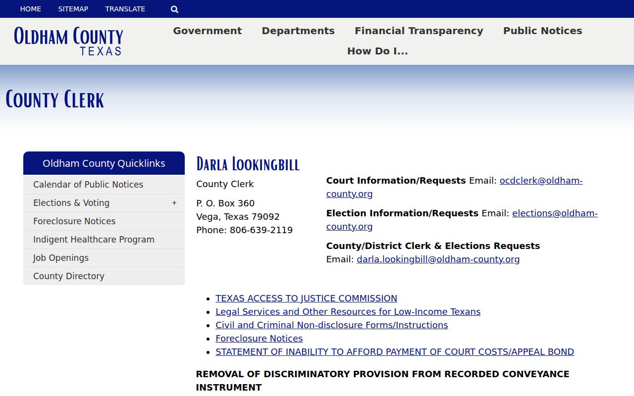 Oldham County criminal court case request channels at the County Clerk