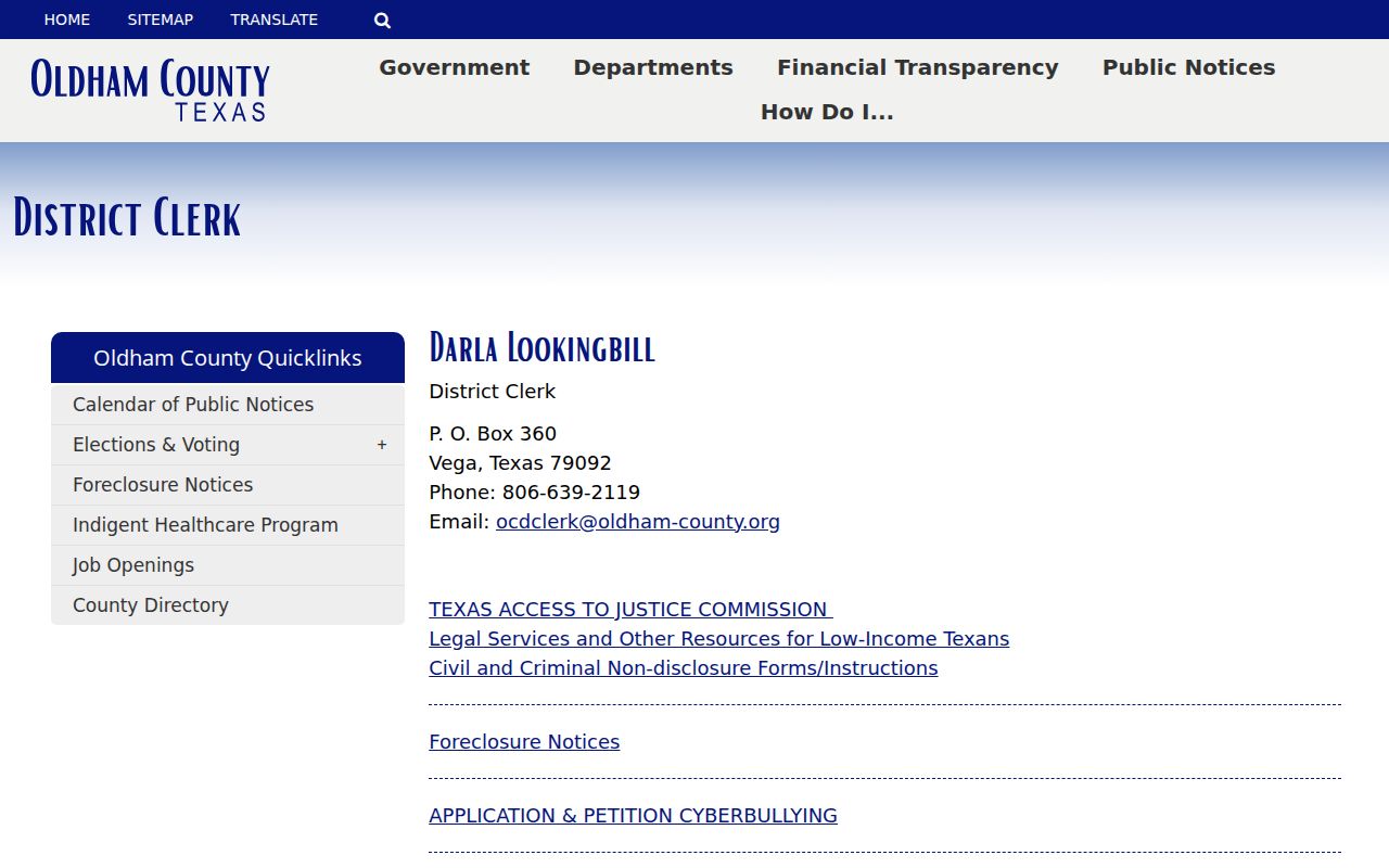 Oldham County criminal court case resources from the District Clerk