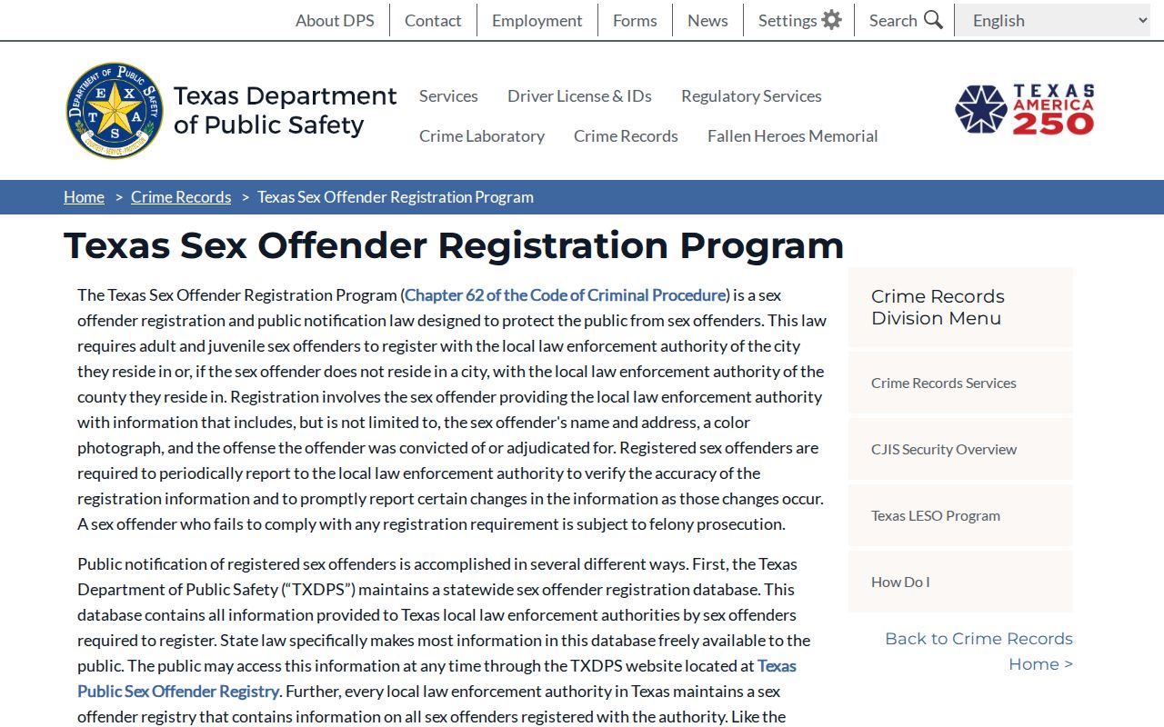 Texas DPS program explanation for an Oldham County sex offender check