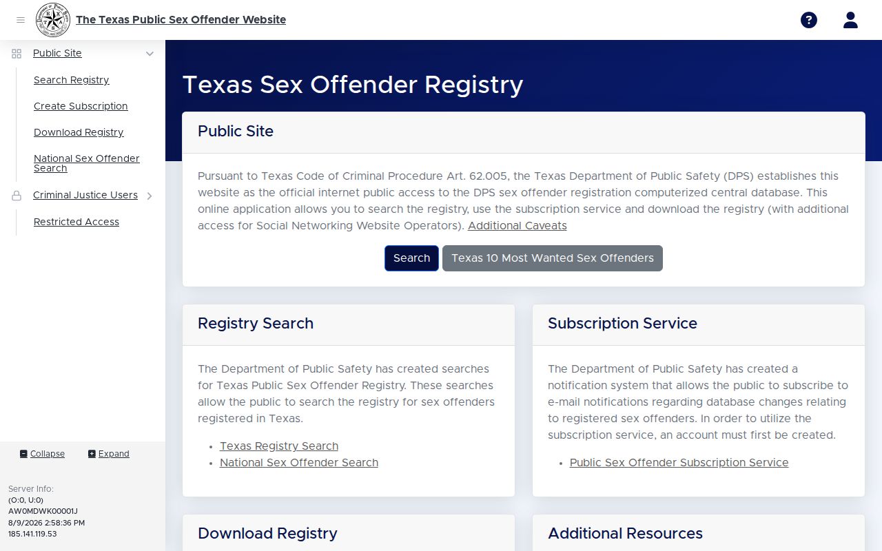 Oldham County sex offender check on the Texas DPS registry form