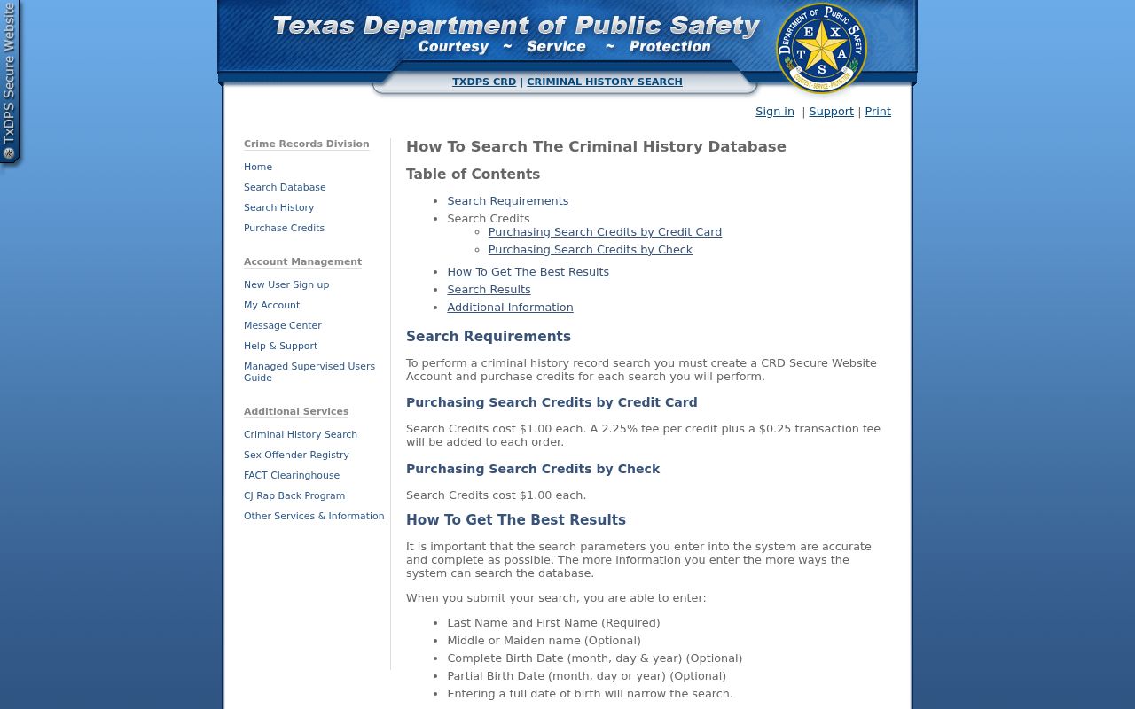 Oldham County criminal history DPS search requirements